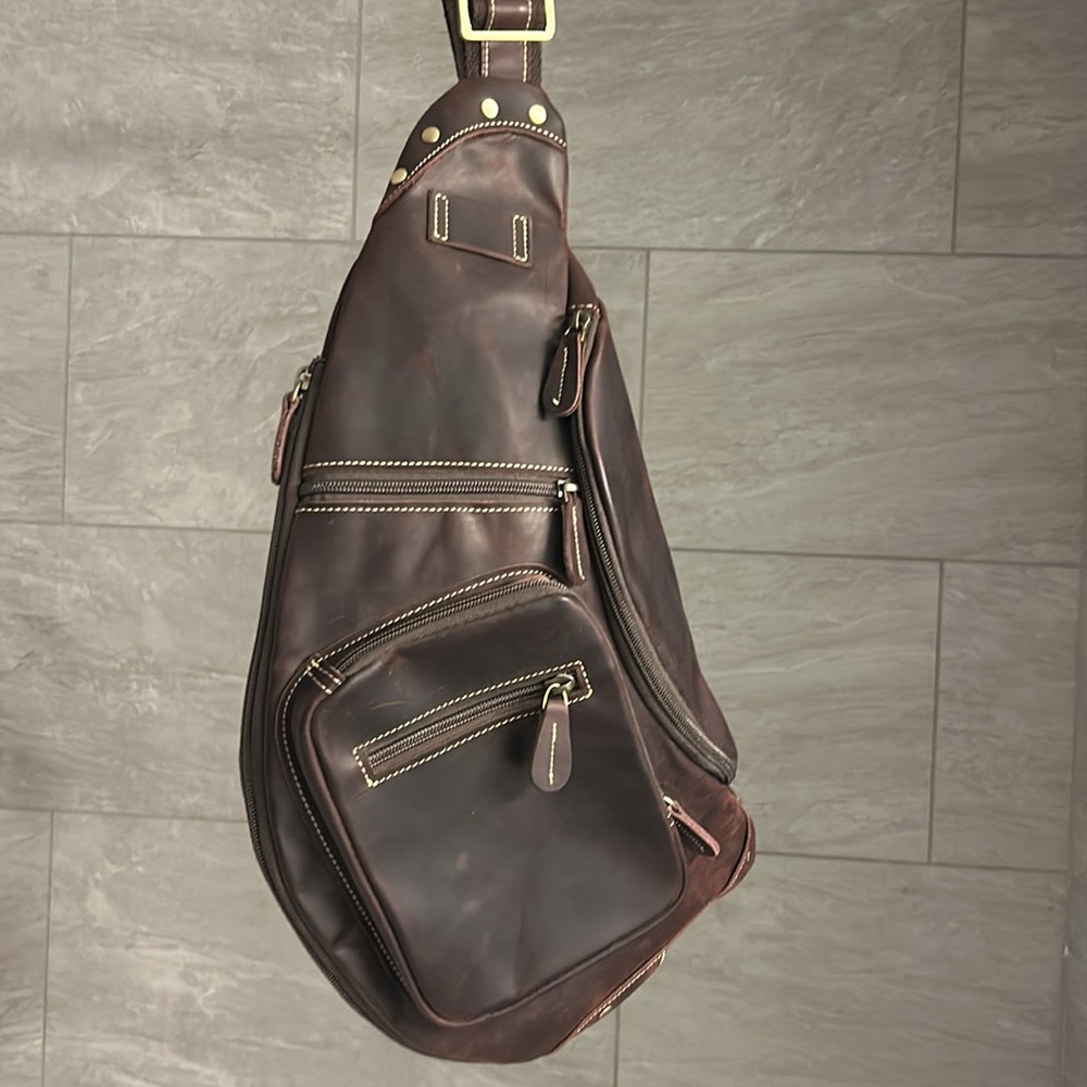 Stylish Brown Leather Sling Backpack